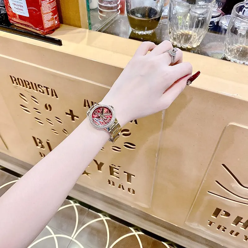 Michael Kors Quartz Camille Crystal Red Dial Ladies Watch- MK7196